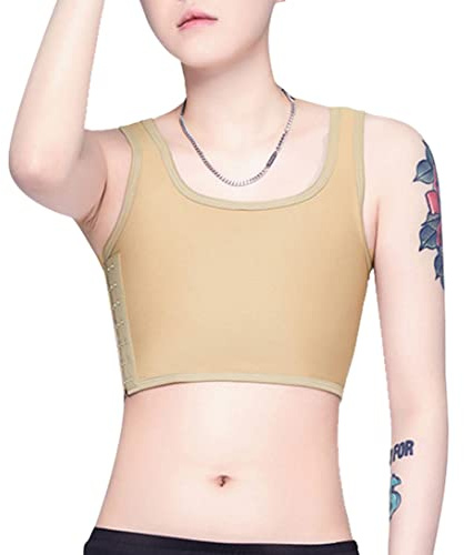 Tomboy Débardeur avec Tissu Respiration Trans Les Lesbian Soutien-Gorge Ouverture à Crochet latéral Slim Fit Courte Veste Binder Tops - Kaki L