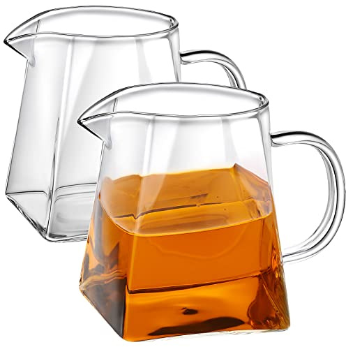 Leinuosen 2 Pcs Glass Pitcher Elegant Shaped Glass Tea Pitcher Coffee Milk Creamer Pitchers Creative Milk Frothing Pitchers Frother Cup Creamer Jug(350 ml,Square Style)