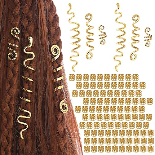 AUXHCYL 106 Piezas el Cabello Anillos Ajustables Cabello,Abalorios Pelo, para el Pelo Mujer,Anillos para Trenzas,Accesorios Pelo Trenza,Adornos para Pelo,Dreadlocks de Pelo Accesorios