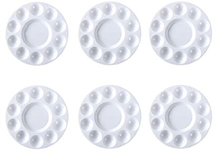 Mischpalette 6 Stück, Palette Kunststoff Runde, 11 Gitter Φ 17 cm, für Künstler Wasserfarben Acryl und Öl Malerei (Rund - 6 STK)