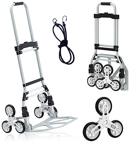 Diable d'escalier, poignée réglable, chariot de courses pour escaliers, sol plat, chariot d'épicerie avec roues silencieuses