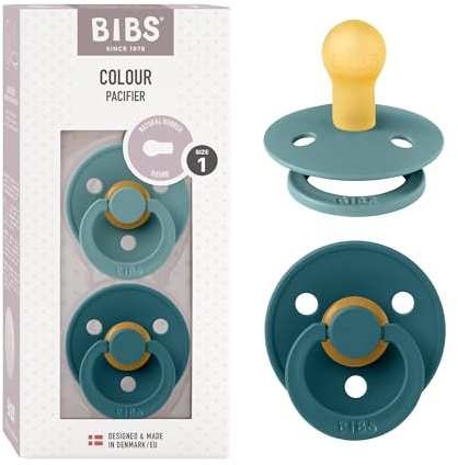 BIBS Colour Soother 2-Pack, BPA Free Dummy Pacifier, Round Nipple. Natural Rubber Latex, Made in Denmark, Size 1 (0-6 Months), Island Sea/Forest Lake