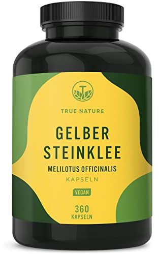360 Steinklee Kapseln vegan - 1350 mg Tagesdosis - Echter gelber Melilotus Officinalis - Herkunft: EU, deutsche Produktion, ohne Zusätze, hochdosiert - Alternative zu Steinkleekraut Tee - TRUE NATURE®