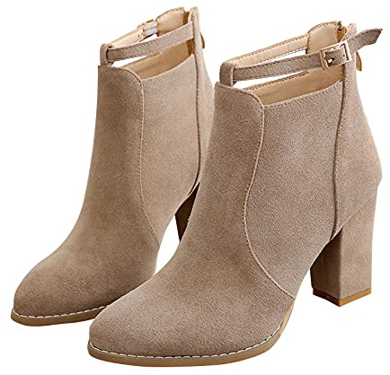 Yunyahe Winter Shoes Women's Boots Side Chunky Plus Women's Ankle Size Leather Boots High-Heeled Zipper Fashion Women's Boots with Heel, T13 Beige, 6 UK
