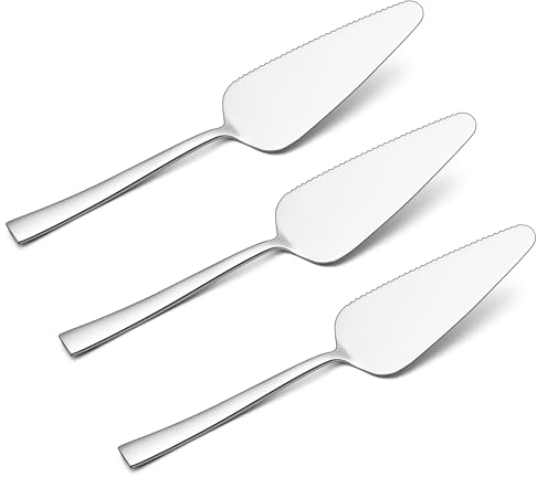 Joyfair Set di 3 palette per torte, in acciaio inox, con bordi seghettati, per ristoranti, cucina, feste e matrimoni, lucidate e lavabili in lavastoviglie