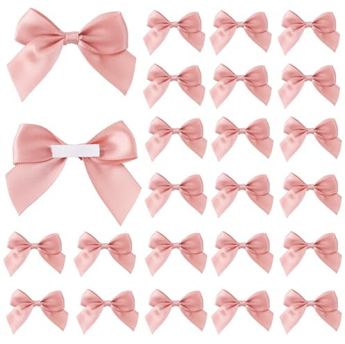 PEUTIER 60pz Rosa Baby Fiocchi di Nastro di Raso, 5,08x6,35cm Autoadesivi Fiocchi Piccoli con Nastro Biadesivo Preconfezionati Mini Fiocchi Adesivi per Confezioni Regalo Decorazioni per Feste