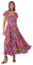 Roman Originals Shirred Empire Waist Dress for Women UK Ladies Midi Maxi Summer Spring Tiered Frill Hem Short Sleeve V Neck Button Through Boho Bohemian Holiday Cruise - Fushcia Multi - Size 12