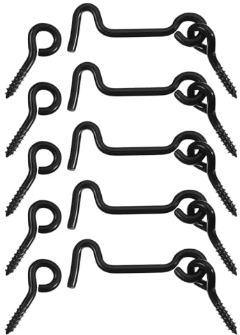 QUARKZMAN 5pz Gancio per Cabina Gancio Girevole per Finestra, 50mm Chiusura a Gancio con Viti di Montaggio per Armadio Porta Scorrevole Giardino Legno, Nero