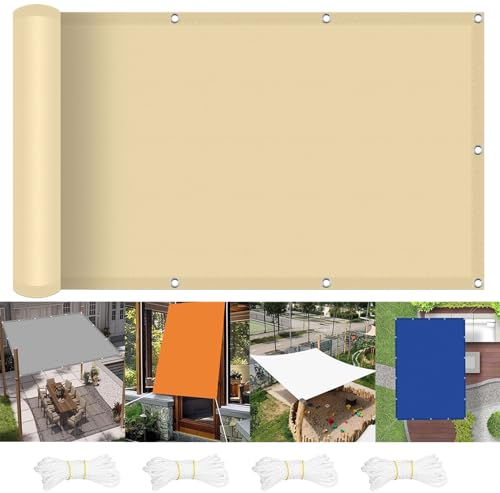 Sonnensegel Nach Maß 1.6 x 2 m Wasserdicht Sonnendach Markise Premium Polyester, Segeltuch mit Ösen für Garten Terrasse Camping Balkon Outdoor, Creme Farben