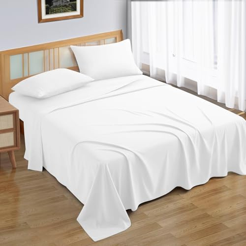 MOONLIGHT20015 King Size Flat Sheet 100% Egyptian Cotton Bed Sheets 200 Thread Count Hotel Quality White Bedding - Breathable and Wrinkle Resistant Non Iron Top Sheet
