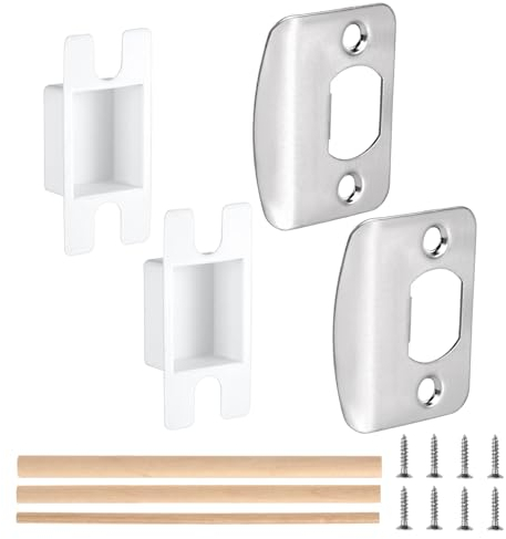 2 Sets Door Strike Plates, Standard Door Latch Restorer with Dust Box Strike Plates for Interior Doors Universal Security Door Lock Hardware Repair Kit with Screws & Dowels