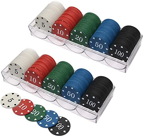 LHTHT Poker Chips,Poker Box,Poker Set,5 Farbzähler.Pokerchips mit Nennwert,die bei Pokerspielen verwendet Werden (200)