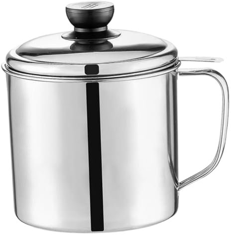 PartyKindom Filtro De Aceite Para Cocina Colador De Aceite Práctico Recipiente De Acero Inoxidable Con Tapa Olla Para Almacenar Casa
