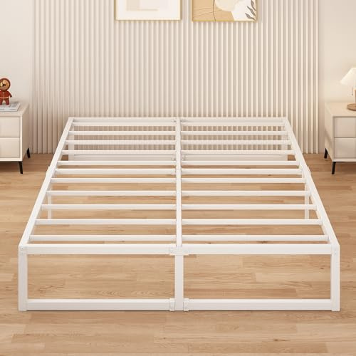 Yicensen Cama Matrimonio 180x200cm Metal Listones Acero Alt. 30 cm, Blanca | Montaje Fácil, Silencioso, Carga Máxima 500 kg, Espacio Bajo la Cama