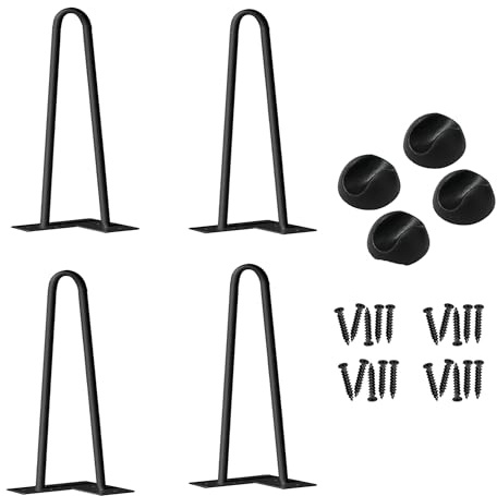 FIVMEN 4X Tischbeine Metall Schwarz 35 cm Haarnadel Tischbein Tischfüße Hairpin Legs 2-Stange Bein Haarnadelbeine mit Bodenschoner & Schrauben für Couchtische, Hocker und andere DIY-Möbel