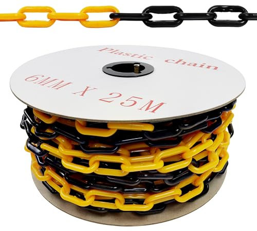 Vigil Plastic Barrier Chain for Safety Control - Barrier Fencing for Queue Management - Chain Link Fencing for Temporary Barriers - Safety Barrier with High Visibility - 25m - Yellow & Black