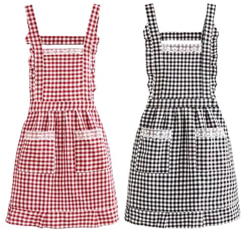 CHROMACRAFT Delantal De Cuadros Resistente Al Aceite para Cocina y Tareas Domésticas - Estilo Retro Clásico