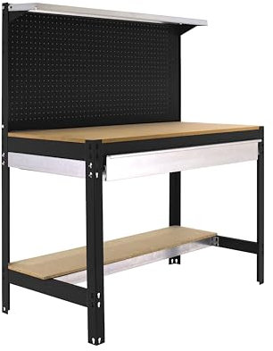 PRORGEAL Werkbank Buffalo mit Werkzeugwand, Schubfach und Ablage | HxBxT 84x90x61cm | Traglast 600kg | Anthrazit | Werktisch Arbeitstisch Werktisch
