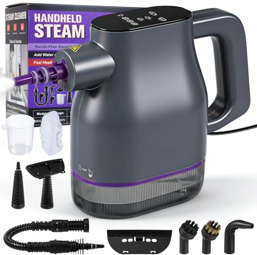 1350W Dampfreiniger Handgerät mit 15s Schnellaufheizung auf 130°C – Touchscreen Kindersicherung 400ml Handdampfreiniger & Chemiefrei Steam Clean 9 Zubehör für Auto, Sofa, Boden, Bad, Fliesen, Fenster