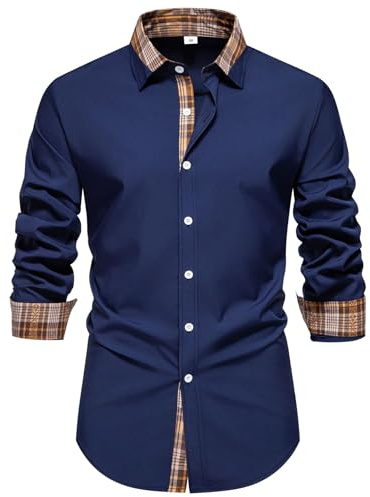 Allthemen Camisa de Vestir Formal para Hombre Manga Larga Shirts Traje Slim Fit Cuadros Solapa con Botónes Negocios