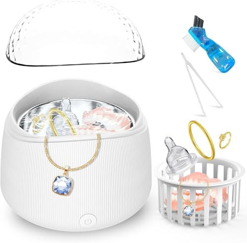 Mldnld Ultrasonic Cleaner for Dentures, Retainers, Aligners & Mouthguards - 200ML Dental Care & Jewelry Cleaning Machine with U-V Sterilization for Invisalign & Dental Tools