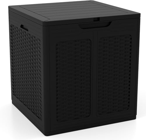 GIANTEX Baule da Giardino 145 L, Baule da Esterno con Coperchio con Coperchio Bloccabile, Contenitore per Cuscini in Plastica, Multibox Impermeabile Esterni, 56X56X61 cm