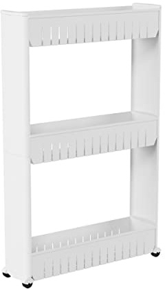 Lavish Home 3 Tier Shelf Rolling Cart - Narrow-Space Kitchen or Bathroom Shelf Organizer Cart - Slim Slide-Out Storage Shelves for Kitchen, Bathroom, Laundry and Pantry