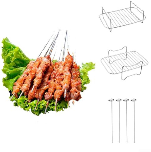 Support à brochettes en acier inoxydable pour friteuse à air - Excellent accessoire pour barbecue et barbecue (grille à 4 broches)