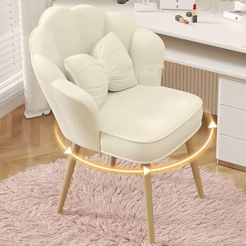 Moderno taburete de maquillaje floral, silla cosmética giratoria de 360° con respaldo alto para dormitorio, elegante asiento de maquillaje (color: blanco)