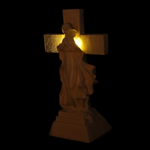 Hohopeti Luce Solare per Tombe con Croce e Angelo in Resina, Decorazione Luminosa Solare per Cimitero Esterno, Statua Commemorativa Resistente alle Intemperie