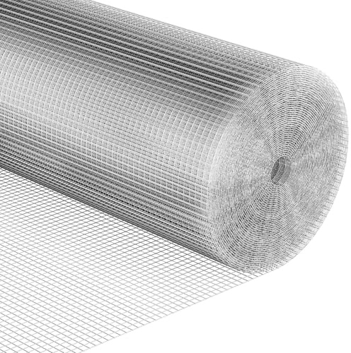 Rodent Mesh 0.5Mx25M, 12mm Holes Galvanized Welded Wire Mesh Roll, 1mm Heavy Duty Chicken Wire Fence for Poultry Coop, Garden Protection & Animal Barrier