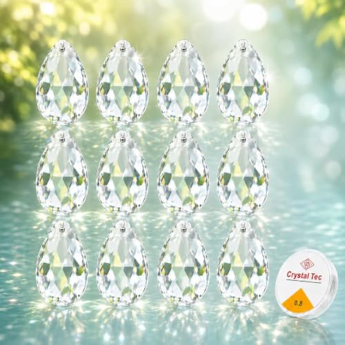 Attrape Soleil Cristal Suspendu 12 Pièces (8×38mm + 4×53mm), Cristal Soleil Suncatcher à Facettes sans Plomb, Décoration Fenêtre Jardin Mariage Noël, Kit Artisanal avec 14 Anneaux Argentés et Dorés