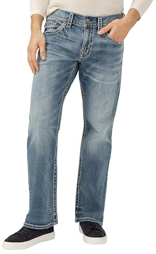 Silver Jeans Co. Men's Zac Relaxed Fit Straight Leg Jeans, Light Indigo, 34W x 34L