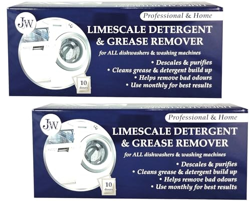 JYW Limescale & Grease Remover & Descaler Detergent for Cleaner Washing Machines & Dishwashers 10 x 50g Powder Sachets (Pack of 2)