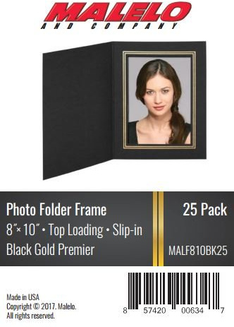 Malelo and Company, Pack of 25, 8x10 Photo Folders, Black with Gold foil trim, Cardboard Picture Frame, Paper Photo Frame Cards, Greetings/Invitation Cards, Special Events: Graduation