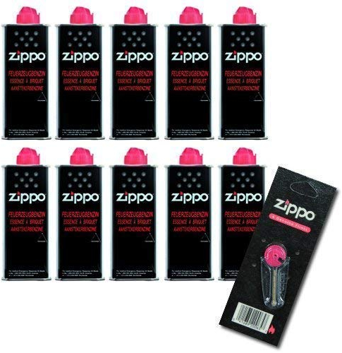 Zippo Lighter Fuel Set of 10 x Petrol Original Petrol 125 ml Each | 1 x 6 Flint