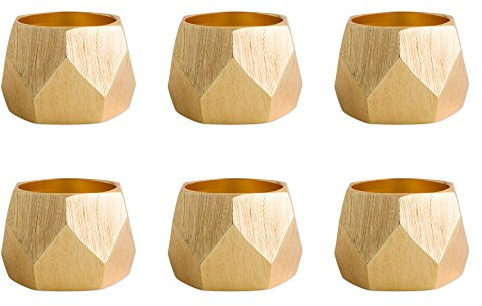 DII Decorative Geometric Napkin Ring Set, Triangle Band Gold, 6 Count
