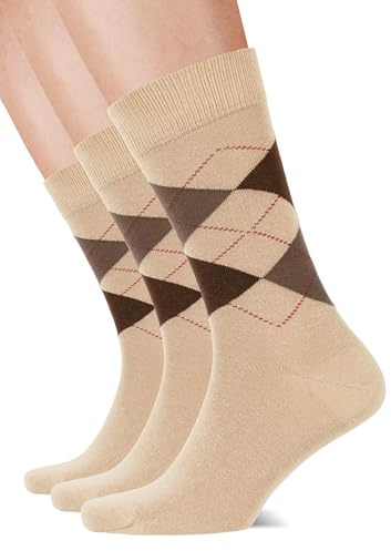 LAETAN Men's Colorful Argyle and Solid Dress Socks Seamless, Beige, L