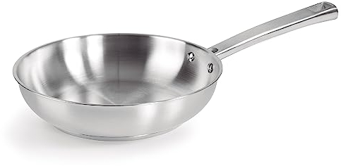 LACOR - 45424 - Sartén Foodie, Sartén Sin Antiadherente, Compatible con todo tipo de Cocina, Ecológica, Fondo Termo Difusor, Acero Inoxidable, ø24cm, Gris