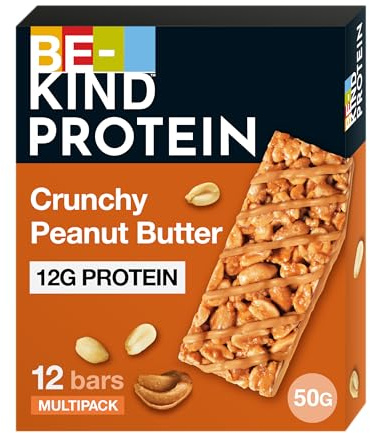 BE-KIND Barres Céréales Protéinées Beurre Cacahuètes Croquant 12x50g | Barres protéinées sans gluten au beurre de cacahuètes croquant, en grand format, le snack sain et gourmand.