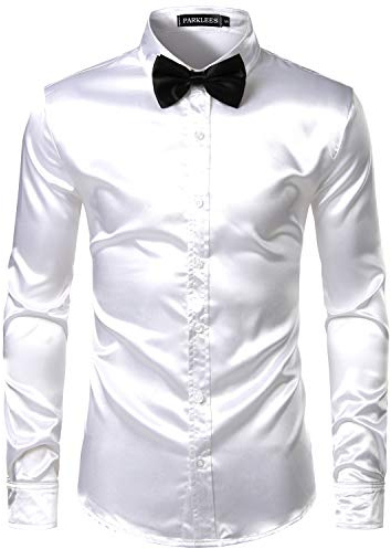 PARKLEES Chemise à manches longues en satin brillant similaire à de la soie - pour homme - pour fête, soirée disco, bal de promo