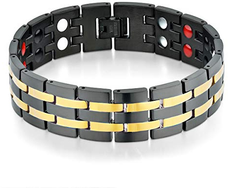 JewelryWe Smycken magnetarmband män magnetterapi rostfritt stål stor tung bred länk armband hälsa armband för män fars dag gåva, 20+1 centimeters, Rostfritt stål