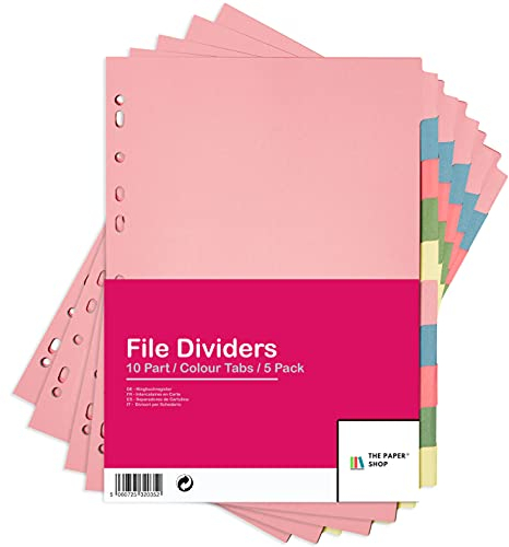 [5er Set] Ordner-Register A4 Farbig 10-teilig | Trennblätter für Ordner | Register mit Farbtabs