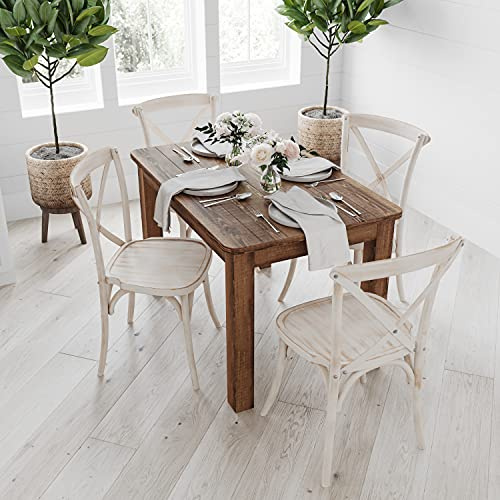 Merrick Lane Jessamine 46 x 30 Rectangular Rustic Solid Pine Farm Dining Table, Antique Farmhouse Wooden Dining Table for Kitchens and Parties, Antique Rustic