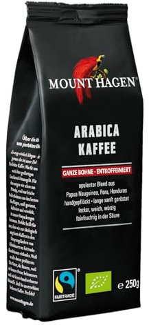 Mount Hagen Bio FT Naturland Röstkaffee Arabica, ganze Bohne, entkoffeiniert, 250 g