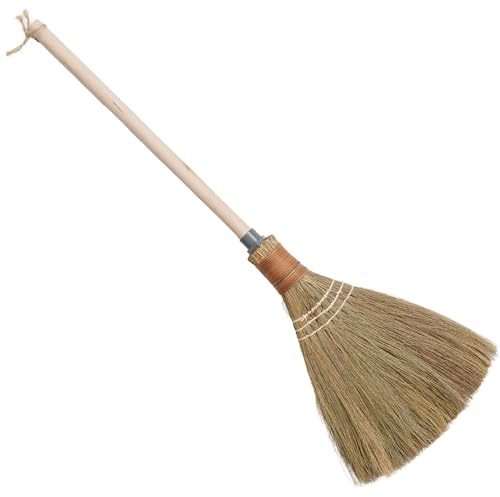 BMart Home Natural Whisk Sweeping Hand Handle Broom - Vietnamese Straw Soft Broom for Cleaning Dustpan Indoor - Outdoor - Decorative Brooms - Wooden Handle - 9.84'' Width, 29.75 Length
