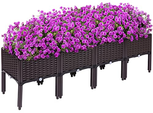 Kalolary 4 Sets Raised Garden Bed Elevated Garden Bed with Legs Patio Plant Boxes Vegetable Flowers Planting Raised Container for Indoor Outdoor Plant Fence Balcony Yard Gardening Supplies