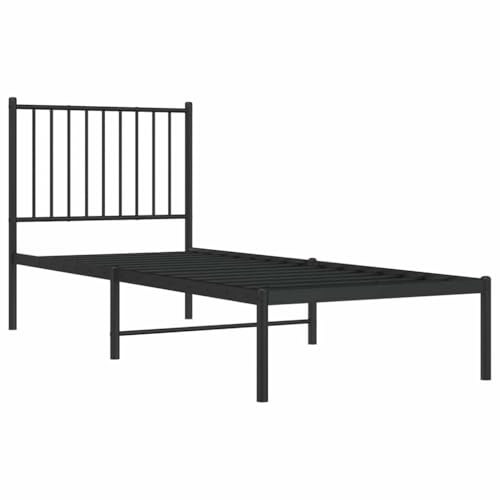 vidaXL Sängram med huvudgavel metall svart 75x190 cm, säng, metallsäng, metall sängram, sängar, metallsängar, metall sängramar, gästsäng, gästsängar