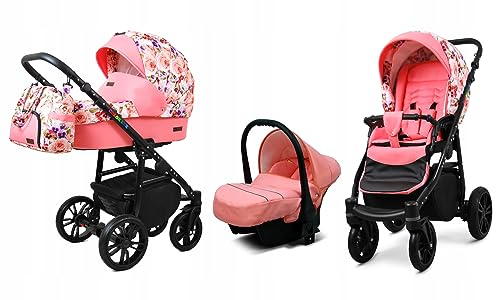 BabyLux® Bambimo Kinderwagen Set 3 in 1 - Color Lux - incl. Babywanne, Buggy Sportsitz, Auto-Babyschale - Autositz - Kinderwagenset - Kombikinderwagen mit Wickeltasche, Regenschutz usw.