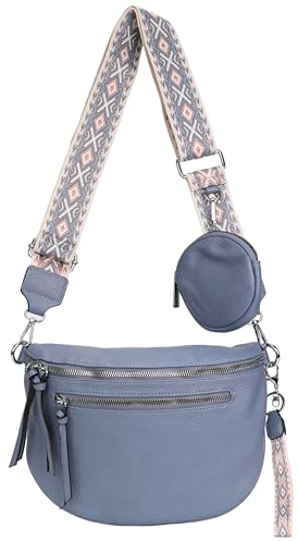 irisaa Umhängetasche Damen Crossbody Bag, 3 in 1 Schultertasche, Bauchtasche mit Reißverschluss und Verstellbarem breitem Gurt, Handtasche für Männer Frauen, DKB Farbe:Blau Doppel